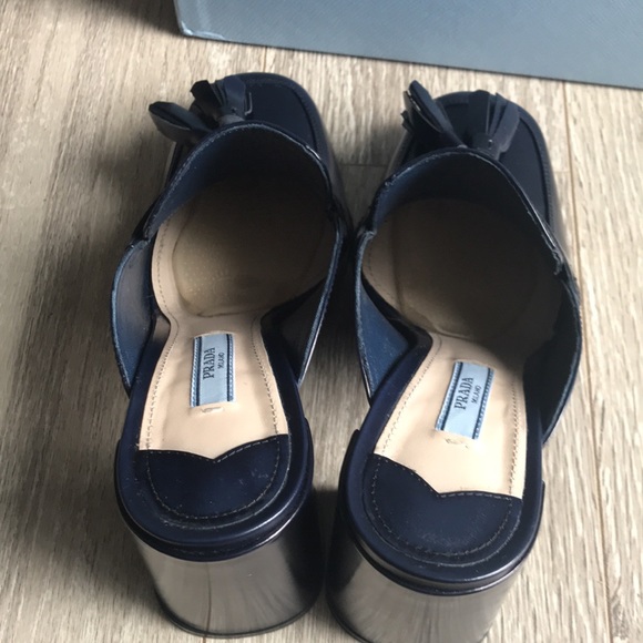 Prada Navy Blue 3” gelled backless loafer - Picture 5 of 7